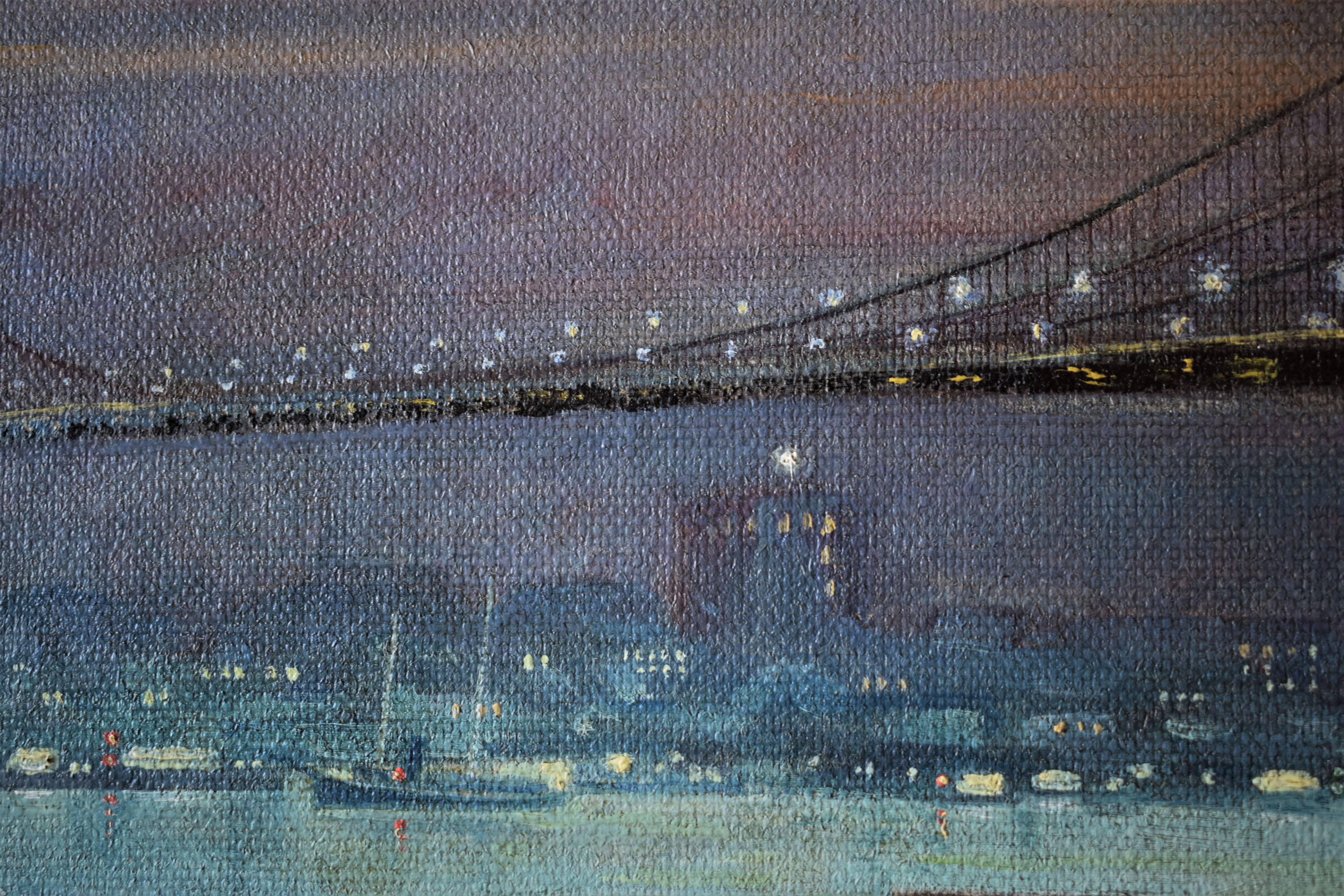 Early 20th Century, Large Painting of Brooklyn Bridge New York, 1913 In Good Condition In Lyngby, DK