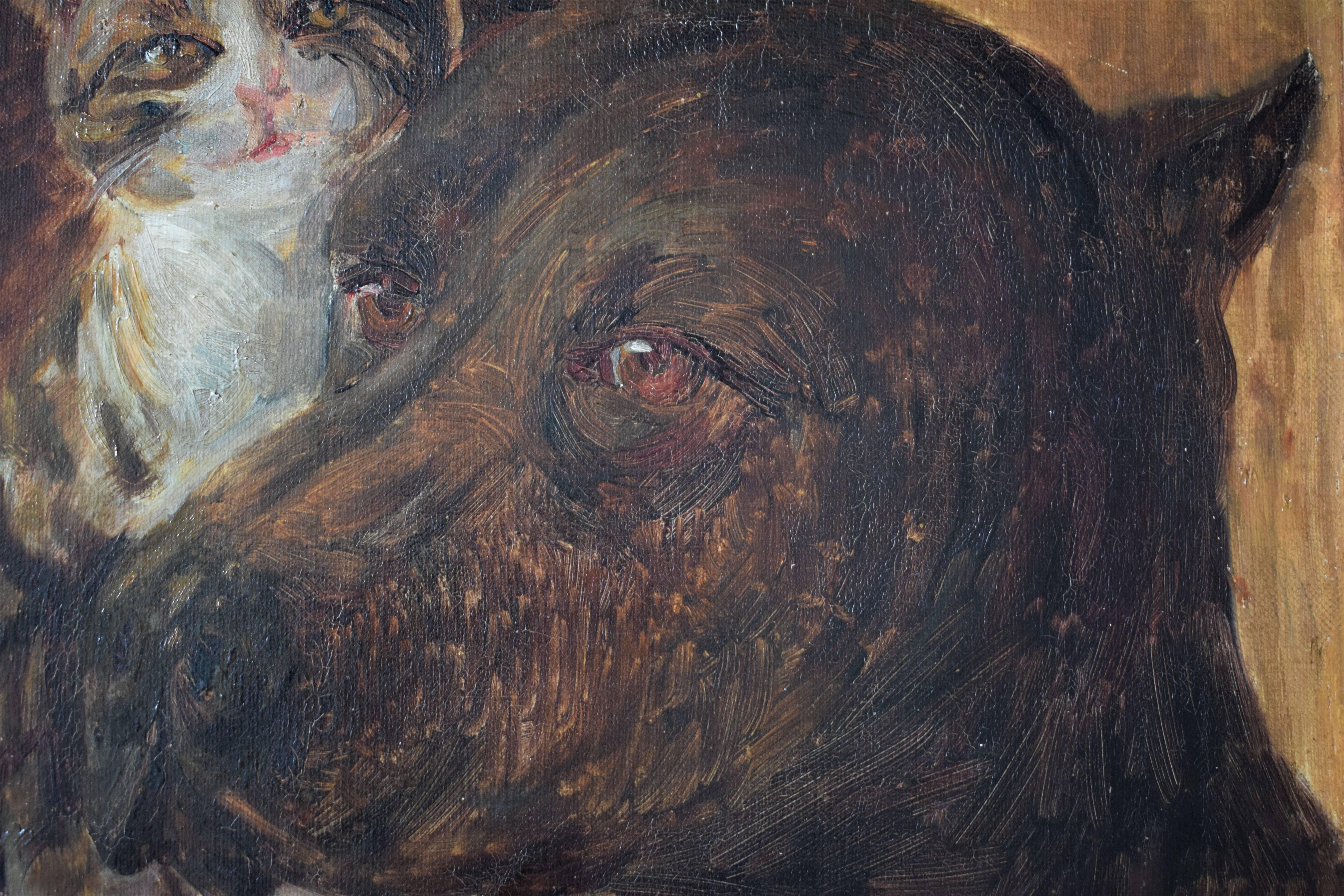 Other Early 20th Century Oil Painting of Dog and Cat by Carl Carlsen