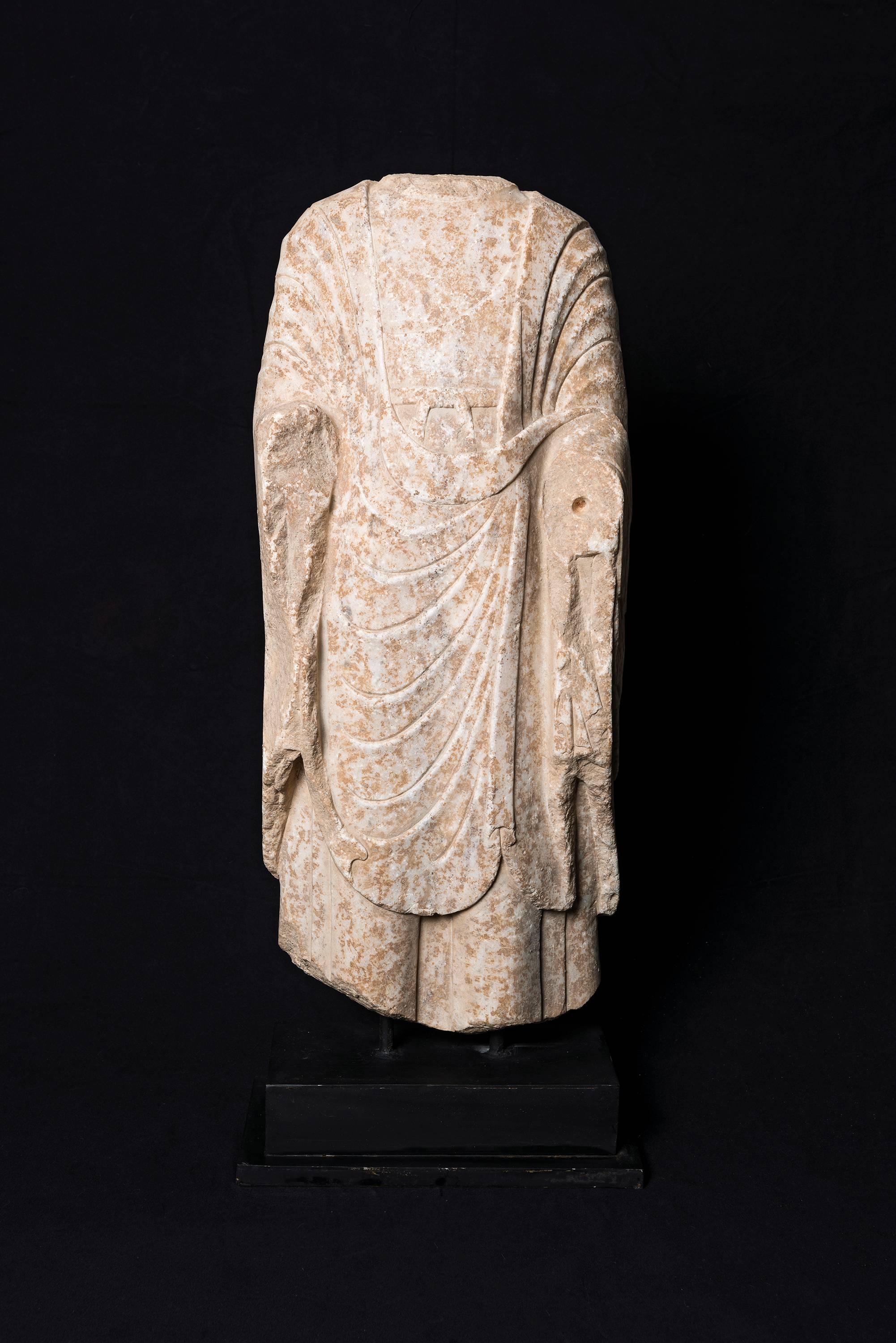 Chinese Tang Dynasty Marble Sculpture of a Standing Buddha For Sale