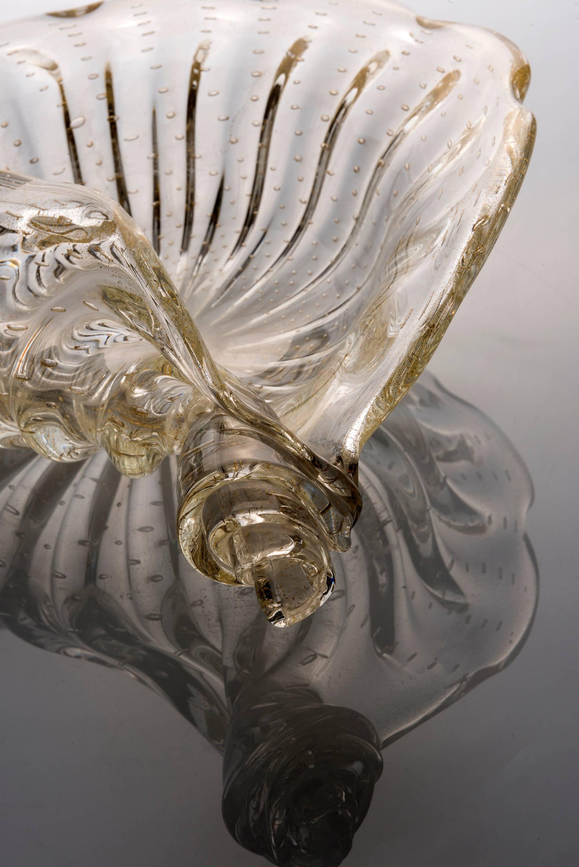 Mid-20th Century Handblown Murano Glass Shell, decorated with 24-karat gold For Sale