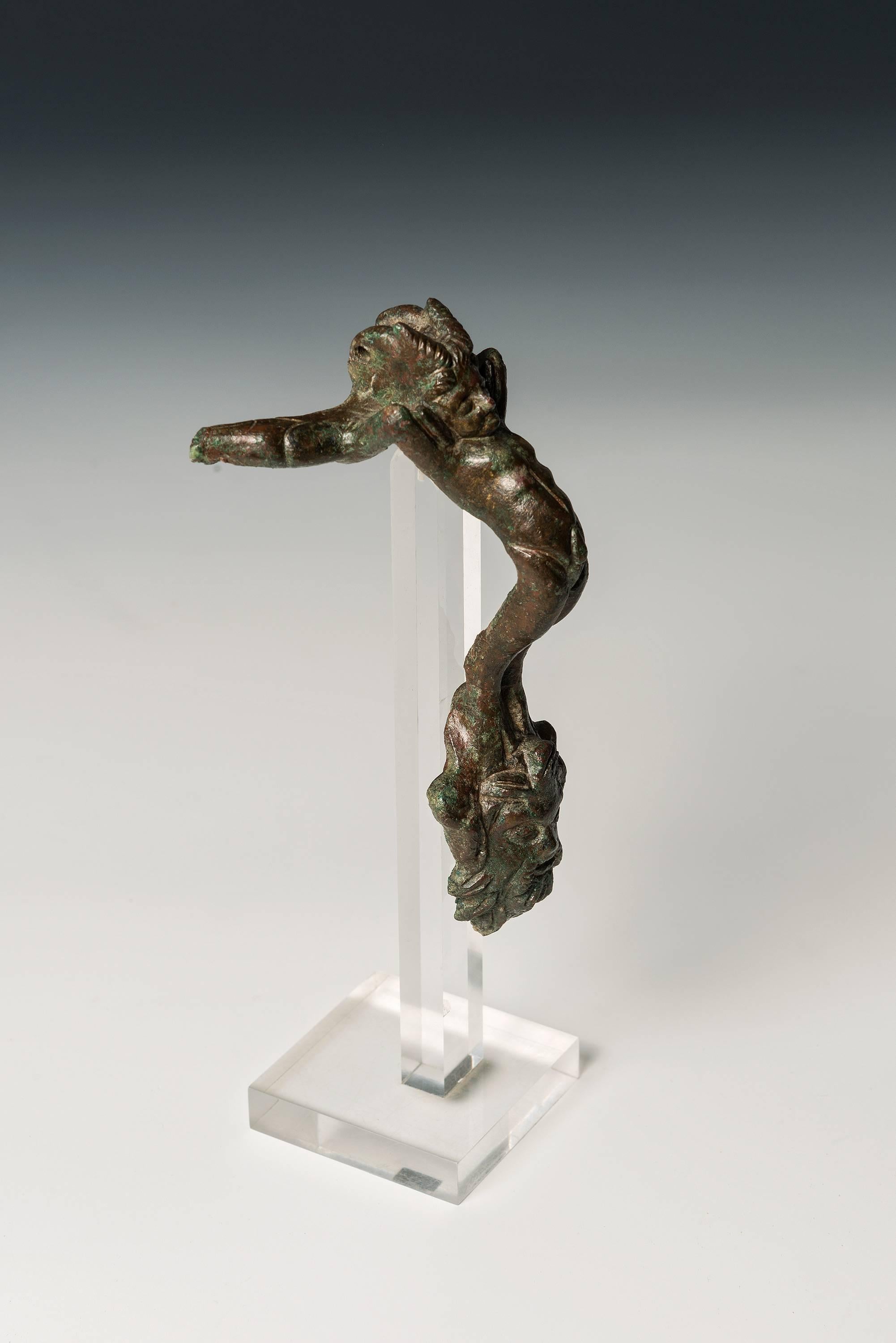 Italian Ancient Etruscan Bronze Oinochoe Handle For Sale