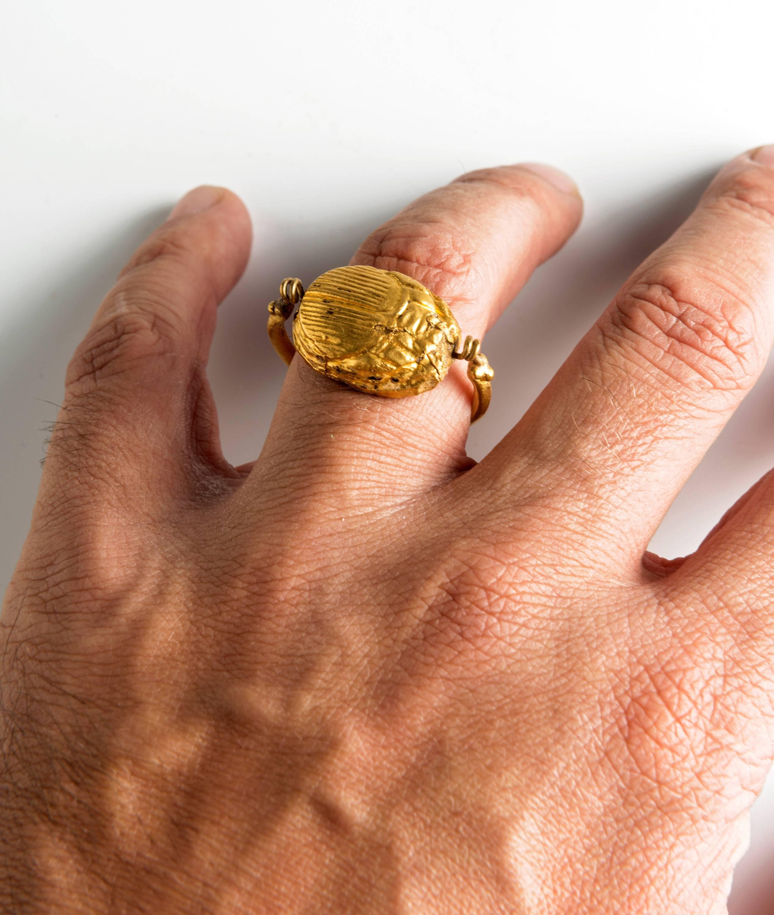 18th Century and Earlier Phoenician 22 Karat Gold Scarab Ring, Fine Ancient Jewelry For Sale