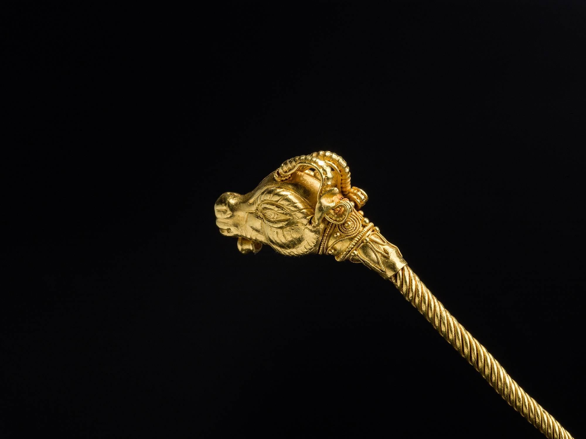 18th Century and Earlier Ancient Achaemenid Gold Goat Head with a Needle For Sale