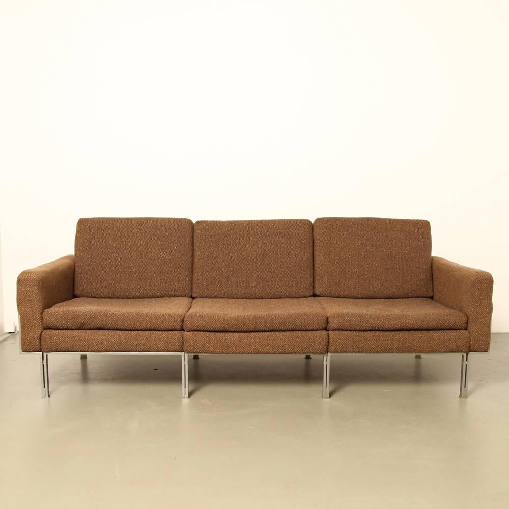 Brushed Early Florence Knoll Parallel Bar Style Sofa