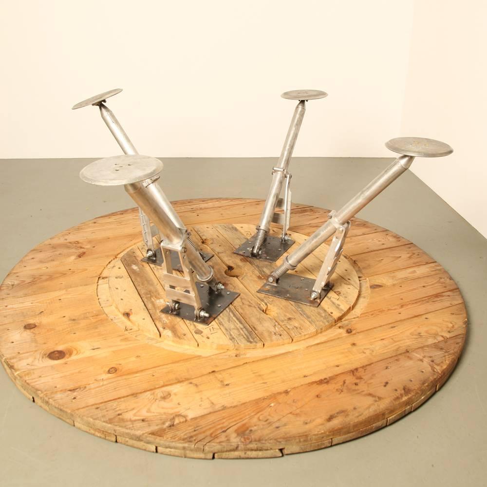 Steampunk Cable Spool Top Table with Satellite Legs For Sale