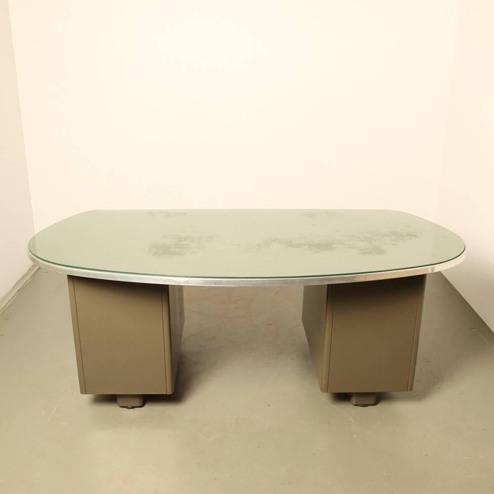 Mid-20th Century Glass Top Desk VanderBorght For Sale