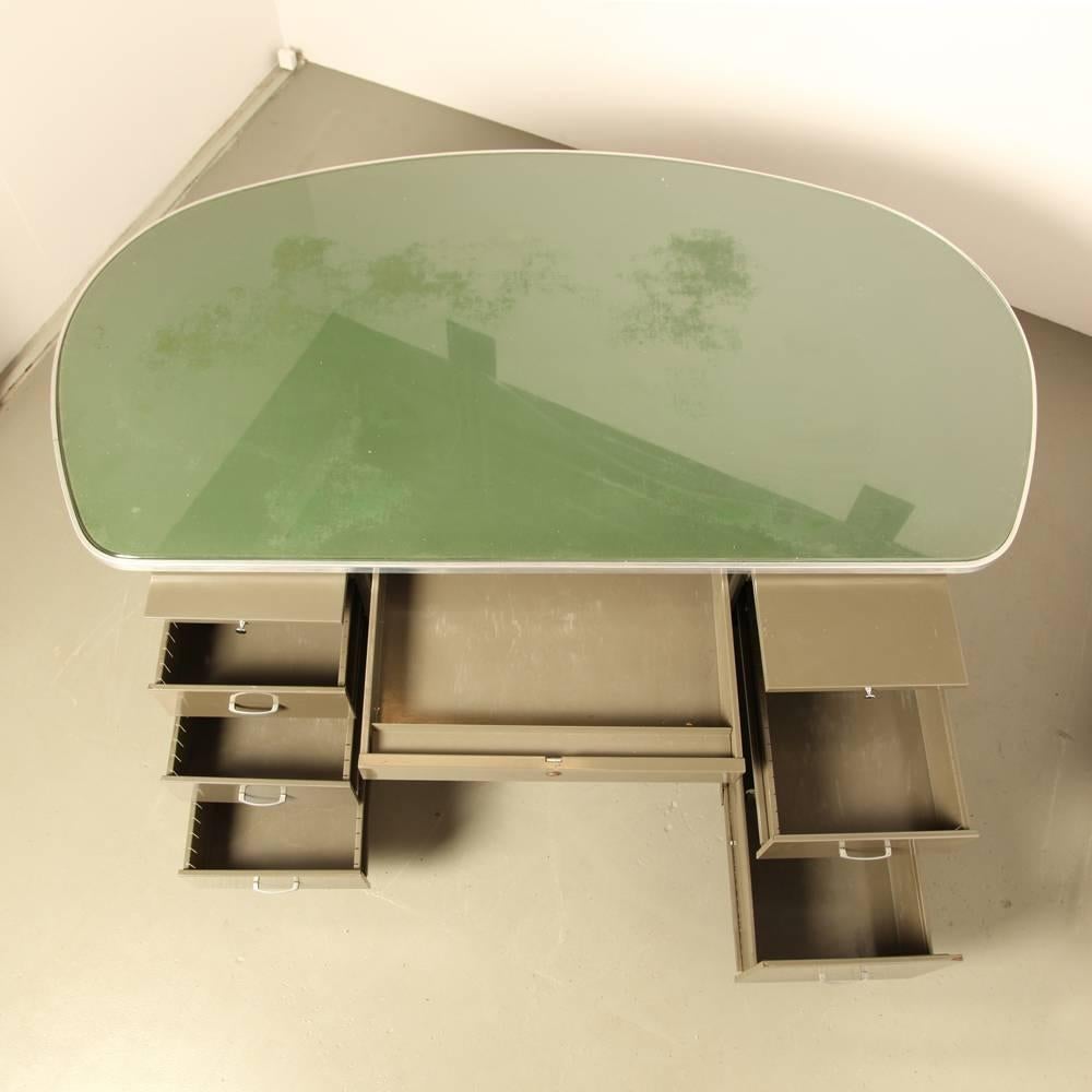 Mid-Century Modern Glass Top Desk VanderBorght For Sale