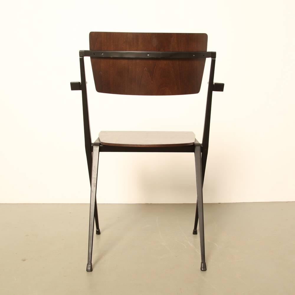 Dutch Wim Rietveld Pyramide Chair with Armrests For Sale