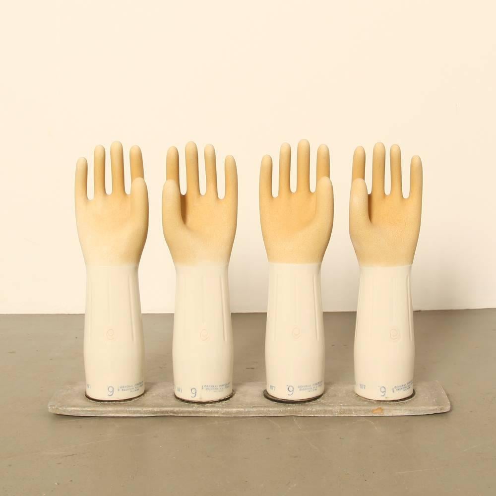 These gorgeous objects drew attention from the moment they were brought into the shop. They are molds for the making of latex gloves. Made from the best ceramics known to man at the time, they were immersed in vats of bubbling liquid latex. Some are