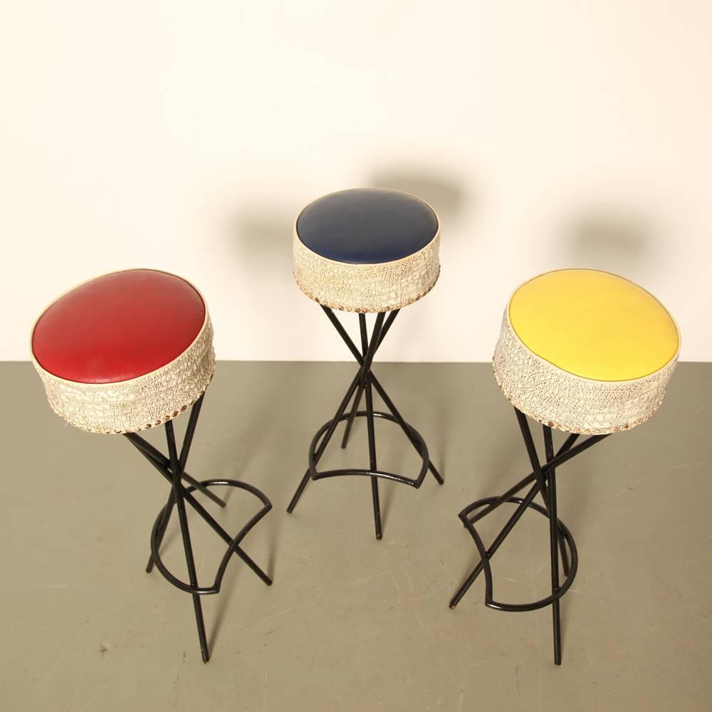 Mid-Century Modern Set of 1960s French Bar Stools