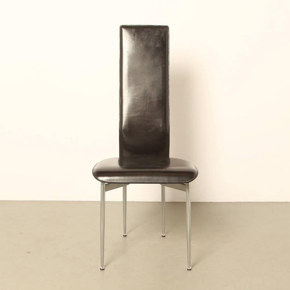 Leather Set of Four S-44 Chairs by Giancarlo Vegni & Gianfranco Gualtierotti for Fasem For Sale