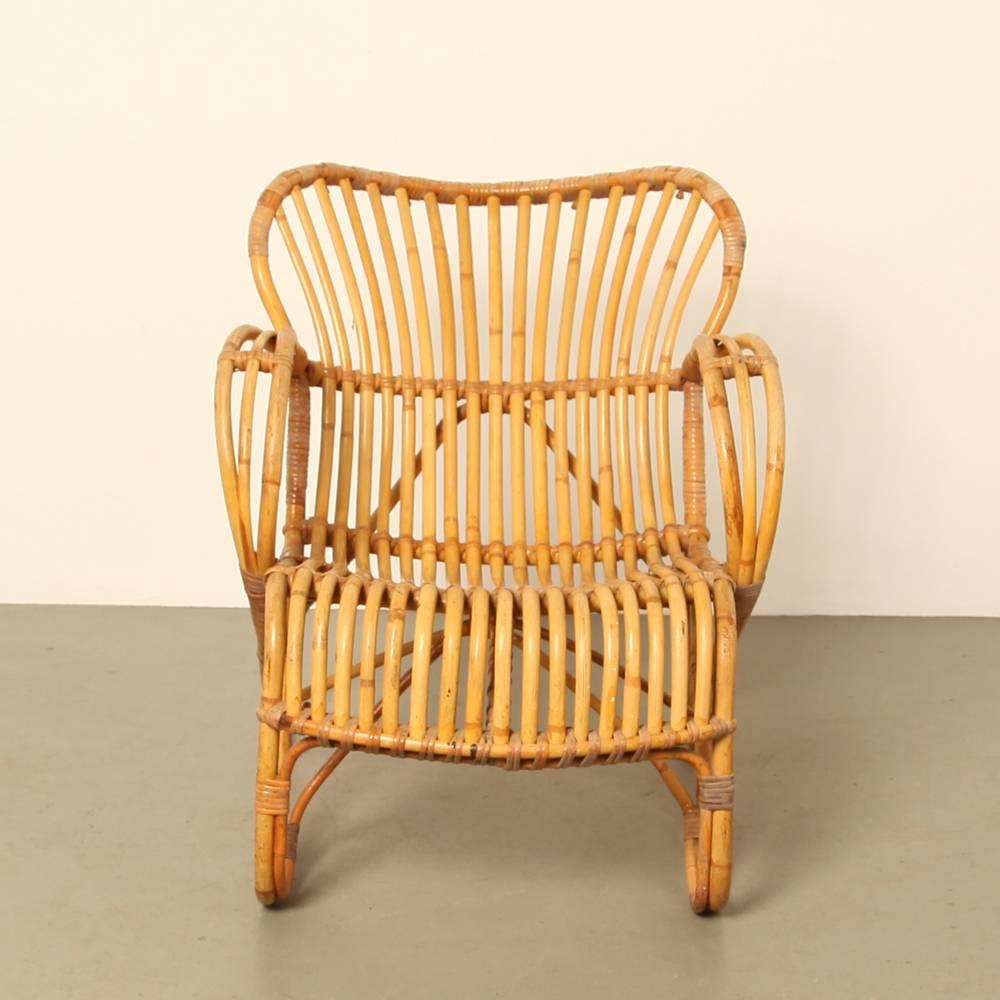 Mid-Century Modern Rattan RB-2 Lounge Chair by Dirk van Sliedrecht for Rohe Noordwolde For Sale