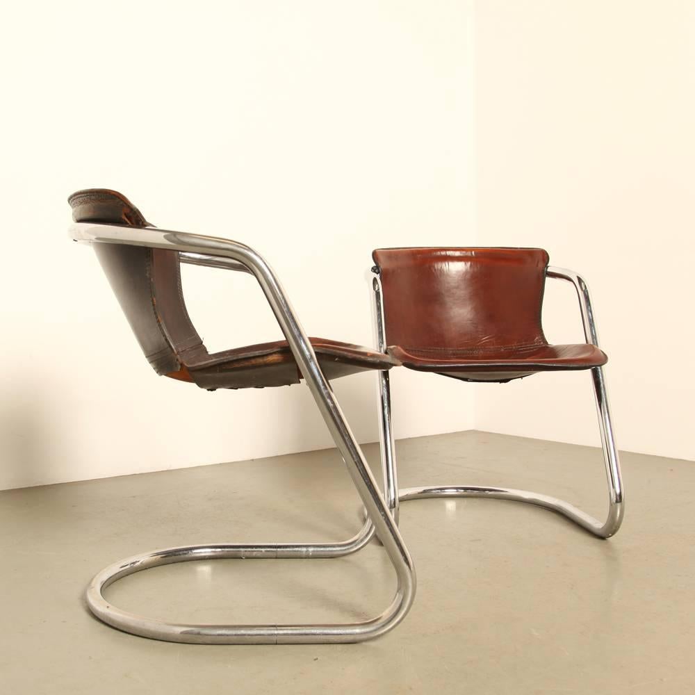 Mid-Century Modern Tubular Chrome Dining-Room Chairs by Willy Rizzo for Cidue For Sale