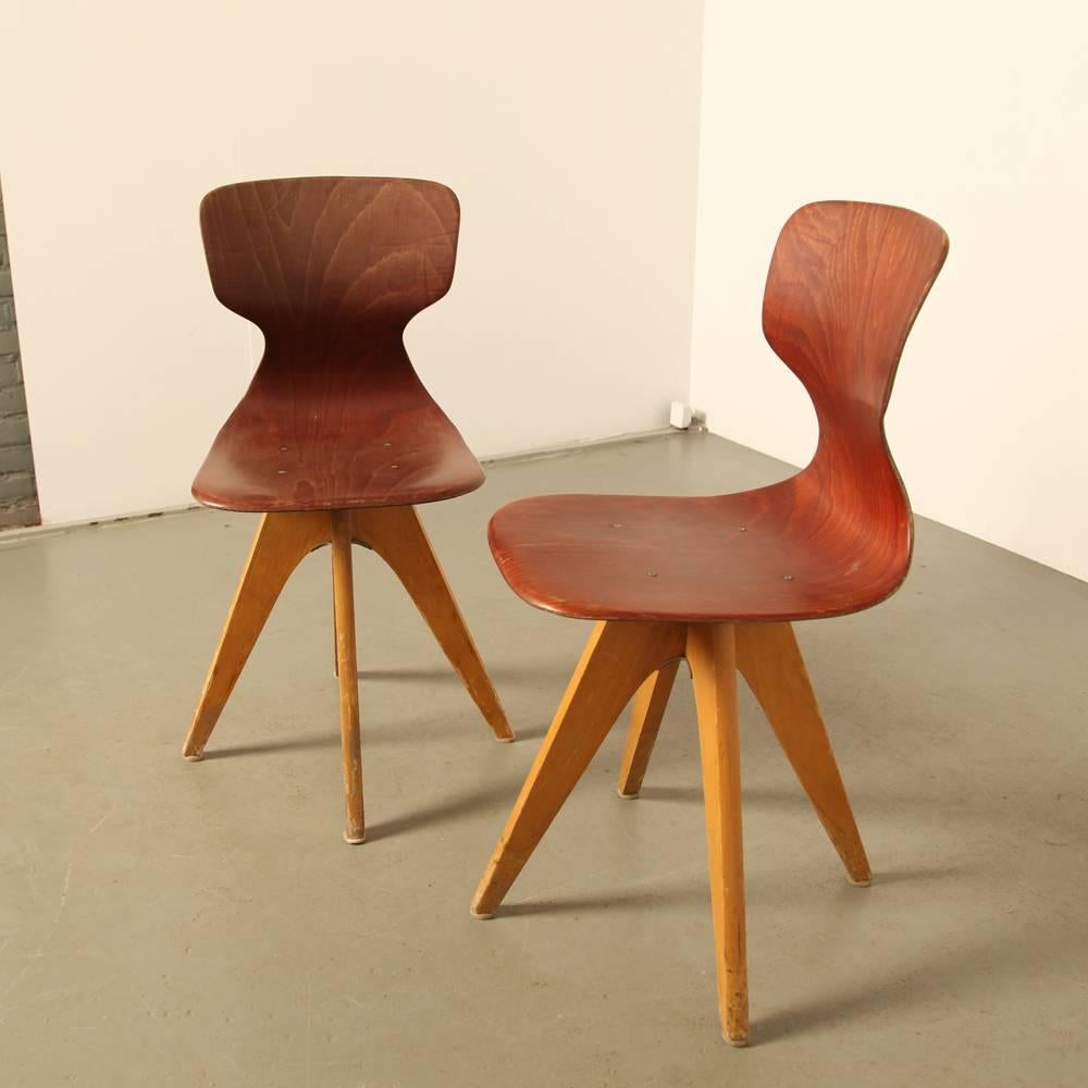 Mid-Century Modern Pair of School chair ‘Schulmöbel’ by Adam Stegner made by Pagholz Flötotto For Sale