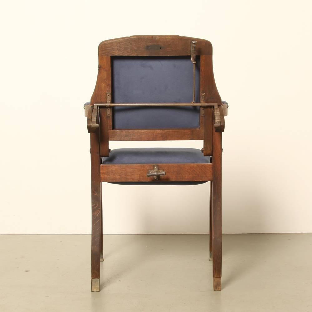 Victorian Barber’s Chair from circa 1880 in Oak and Suede For Sale