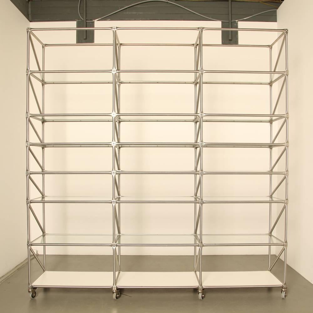 Regal Shelving Uint, Steel-Line by System 180, Wide with Glass Shelves In Good Condition In Amsterdam, NL