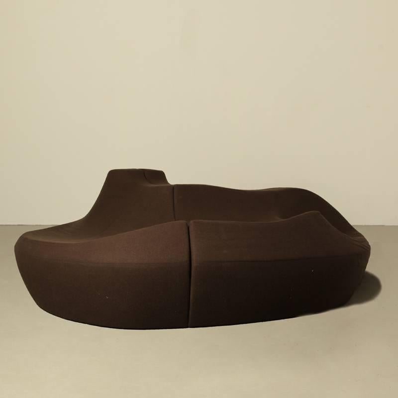 Title: Saruyama seating island in three parts
Manufacturer: Moroso, Italy
Designer: Toshiyuki Kita
Design year 1989.

Polyurethane foam, steel frame, upholstery
brown wool felt.

This is the first Saruyama, with its geomorphic shape, an