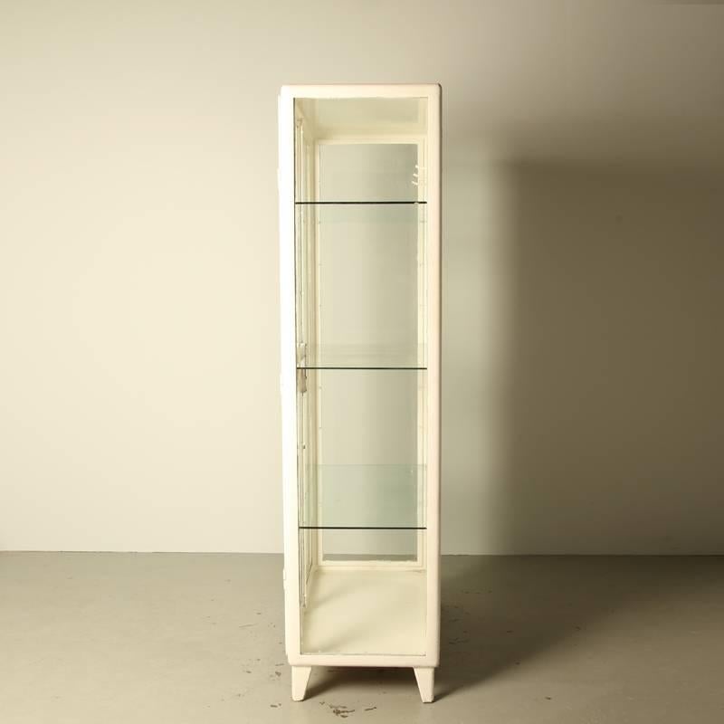 Polish White Steel Antique Doctors Apothecary Cabinet For Sale