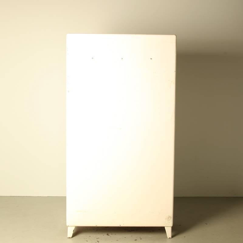 Painted White Steel Antique Doctors Apothecary Cabinet For Sale