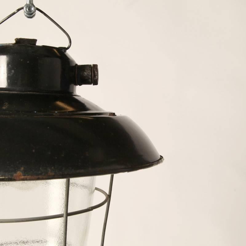 Enameled Industrial Czech Pendant Lamp For Sale