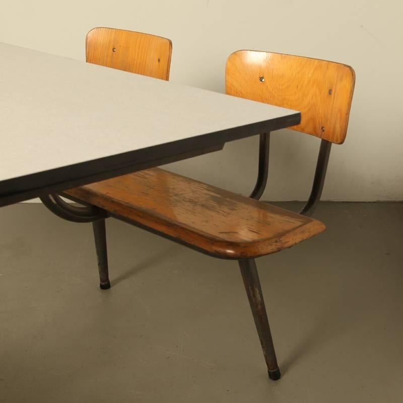 Mid-20th Century Canteen Table, Picknick Table, School Bench For Sale