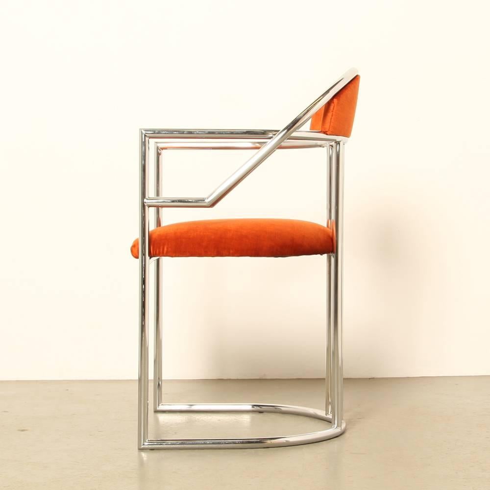 Velvet Pair of Eileen Gray Style Bent Chroom Tube Chairs For Sale
