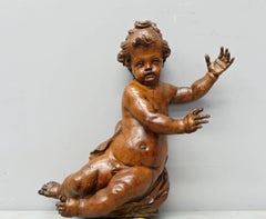 17th Century Old Carved Walnut Two Putti by Andrea Brustolon