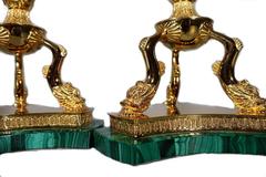 Pair of French Vermeil ‘Silver Gilt’ and Malachite Four-Light Candelabra