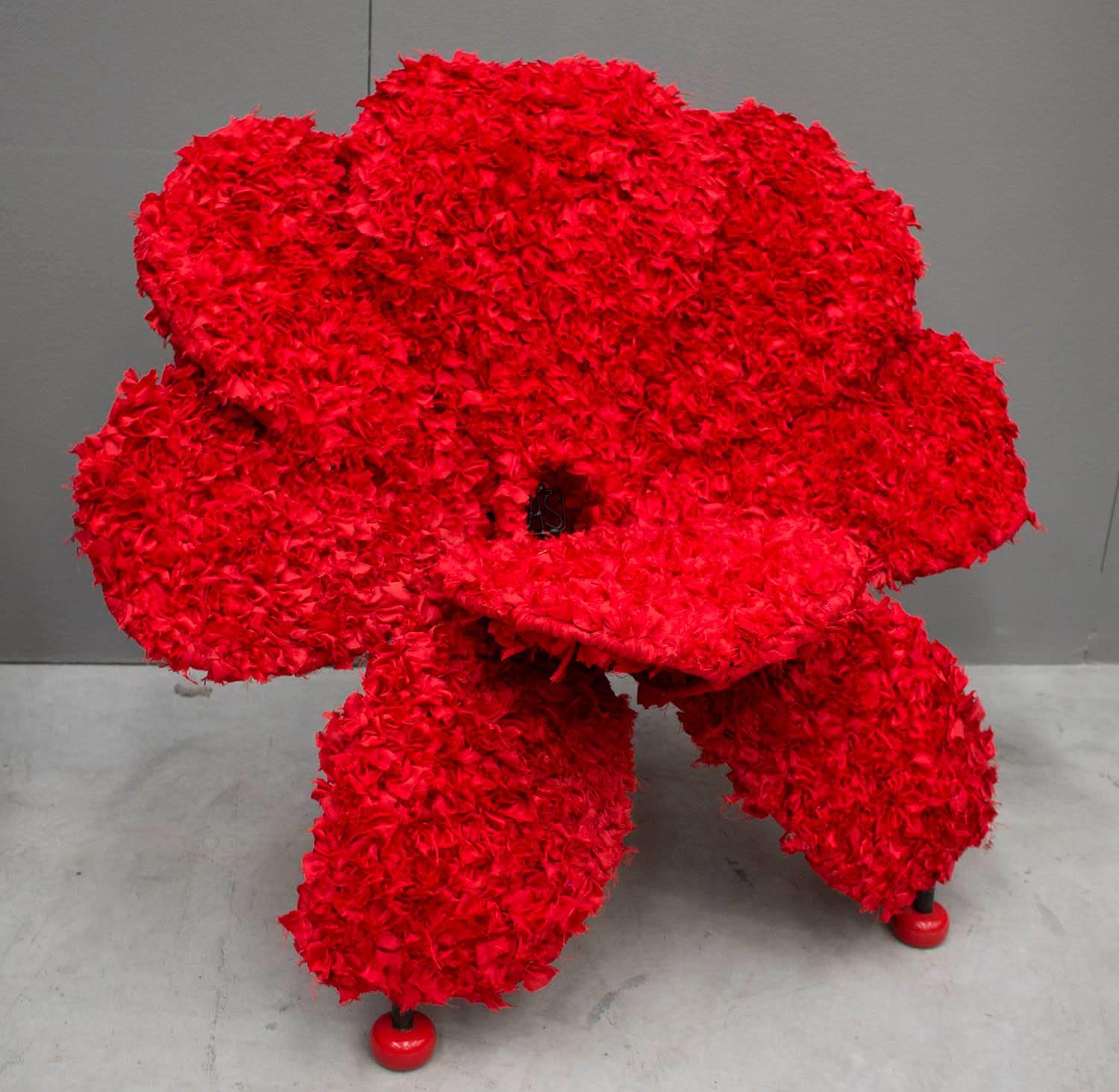 Italian Modern Red Flower Armchair by Anacleto Spazzapan Poltrona, Italy, 2015 For Sale