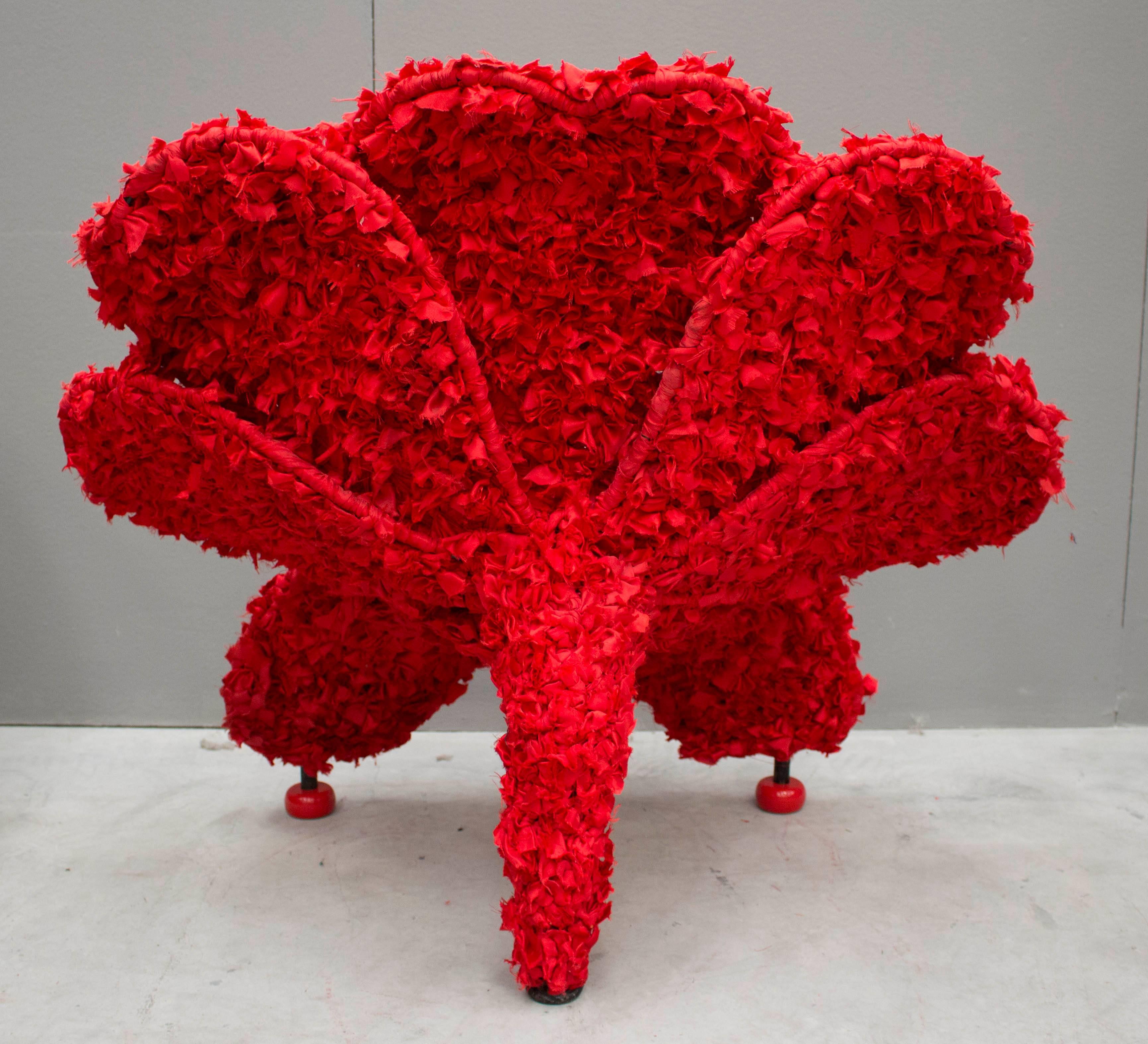 Metal Modern Red Flower Armchair by Anacleto Spazzapan Poltrona, Italy, 2015 For Sale