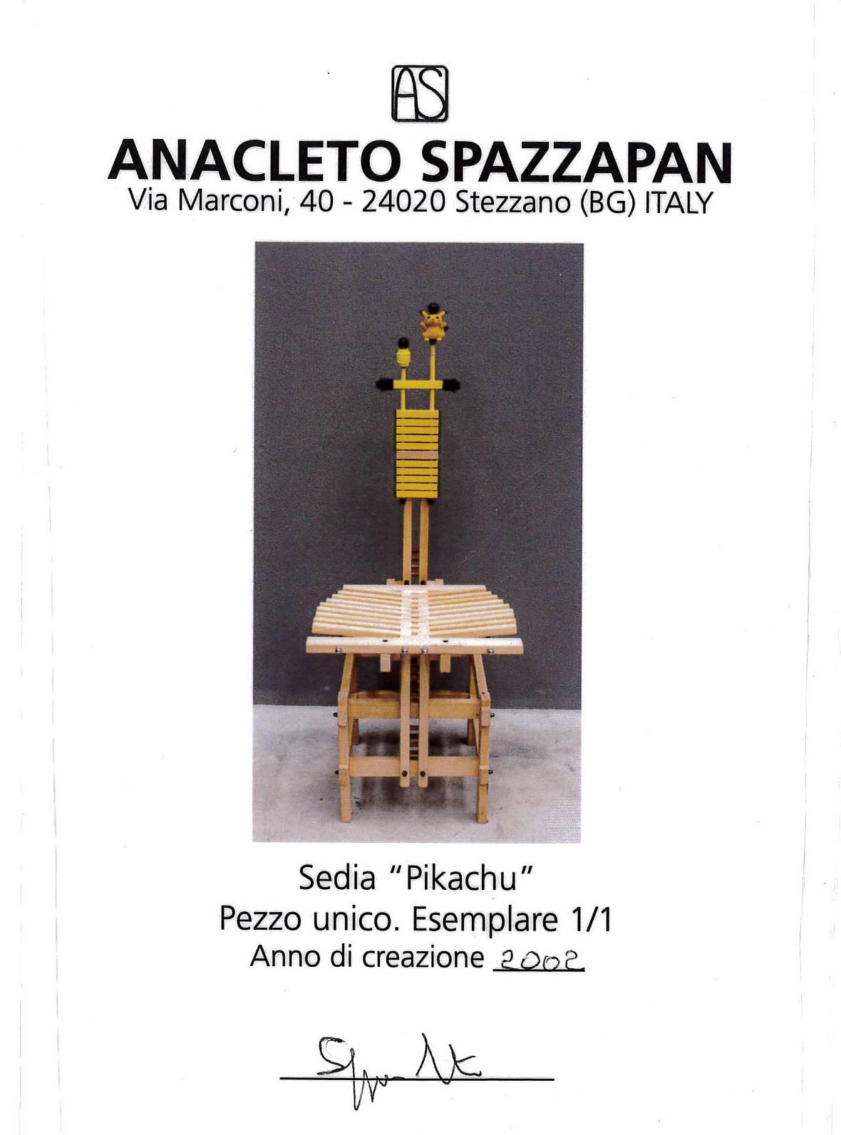 Pikachu chair by Anacleto Spazzapan, Italy 
age 2002 
Wooden chair 