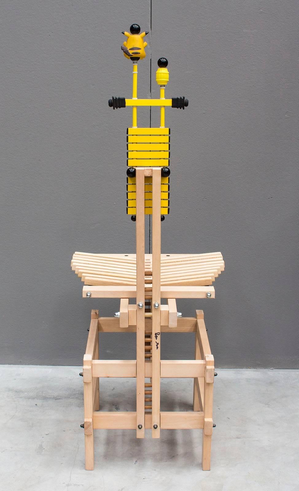 Wood Modern Yellow Pikachu Pokémon Chair by Anacleto Spazzapan, 2002 For Sale