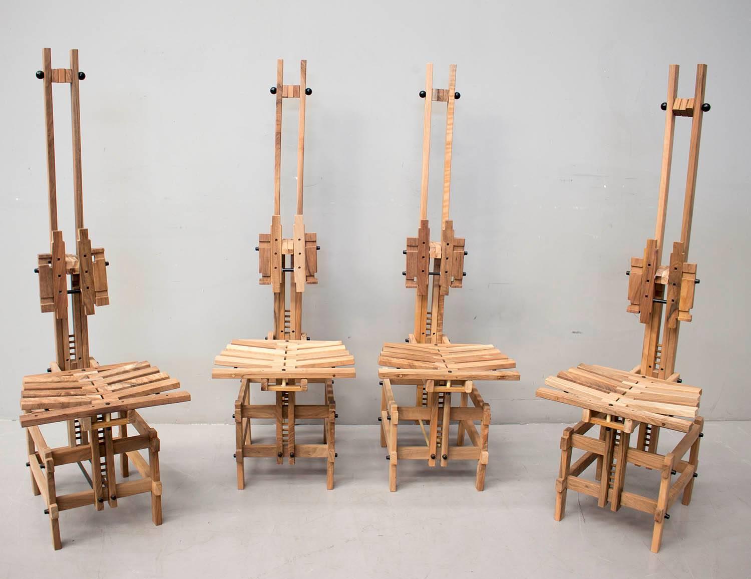 Italian Modern Wooden Chairs by Anacleto Spazzapan 4 Sedie 