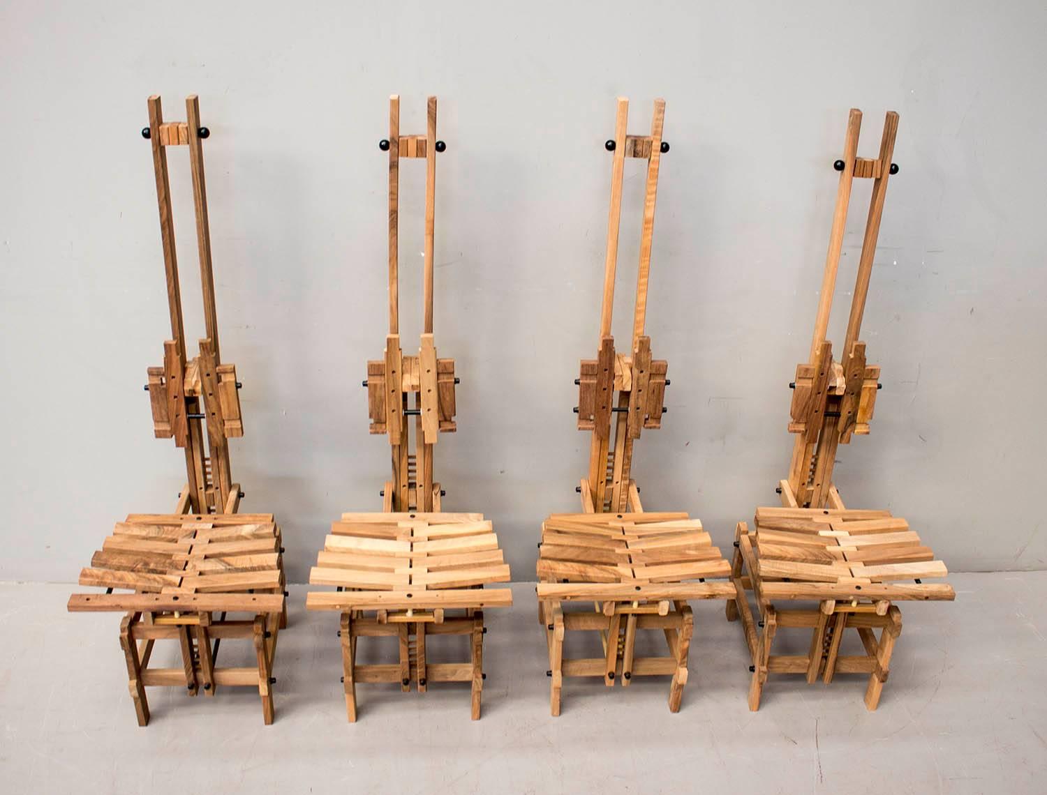 Late 20th Century Modern Wooden Chairs by Anacleto Spazzapan 4 Sedie 