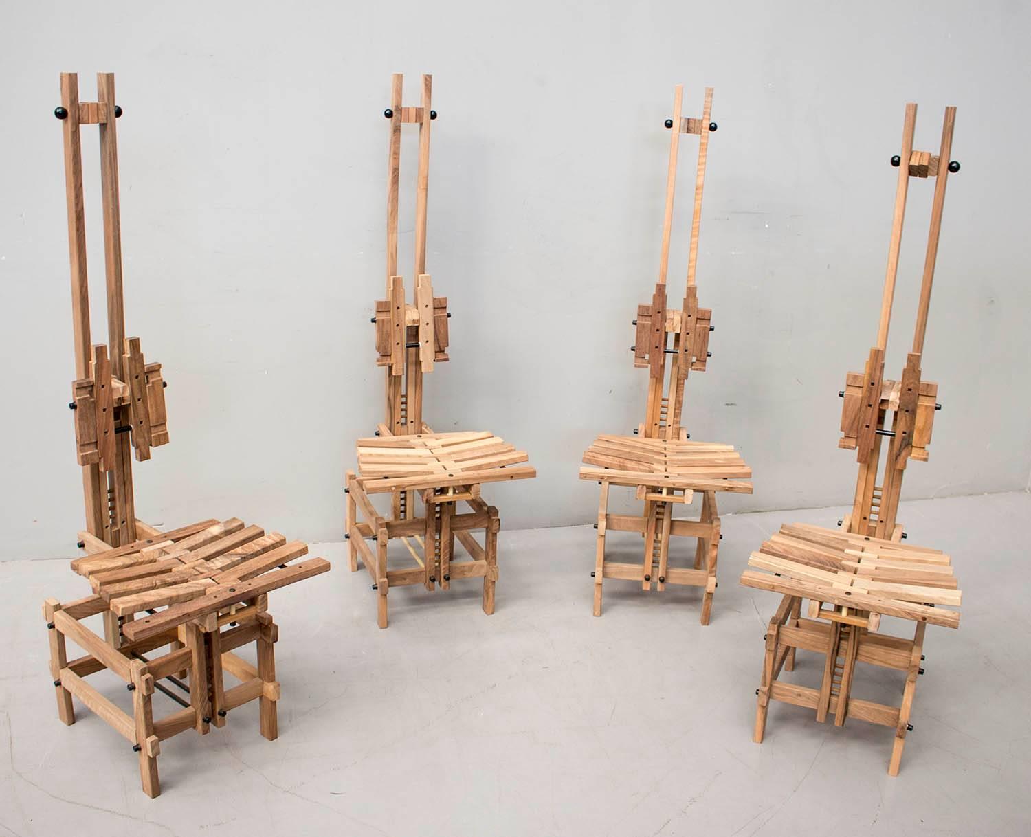 Modern Wooden Chairs by Anacleto Spazzapan 4 Sedie 