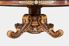 Round Table in Walnut and Gilt Bronze
