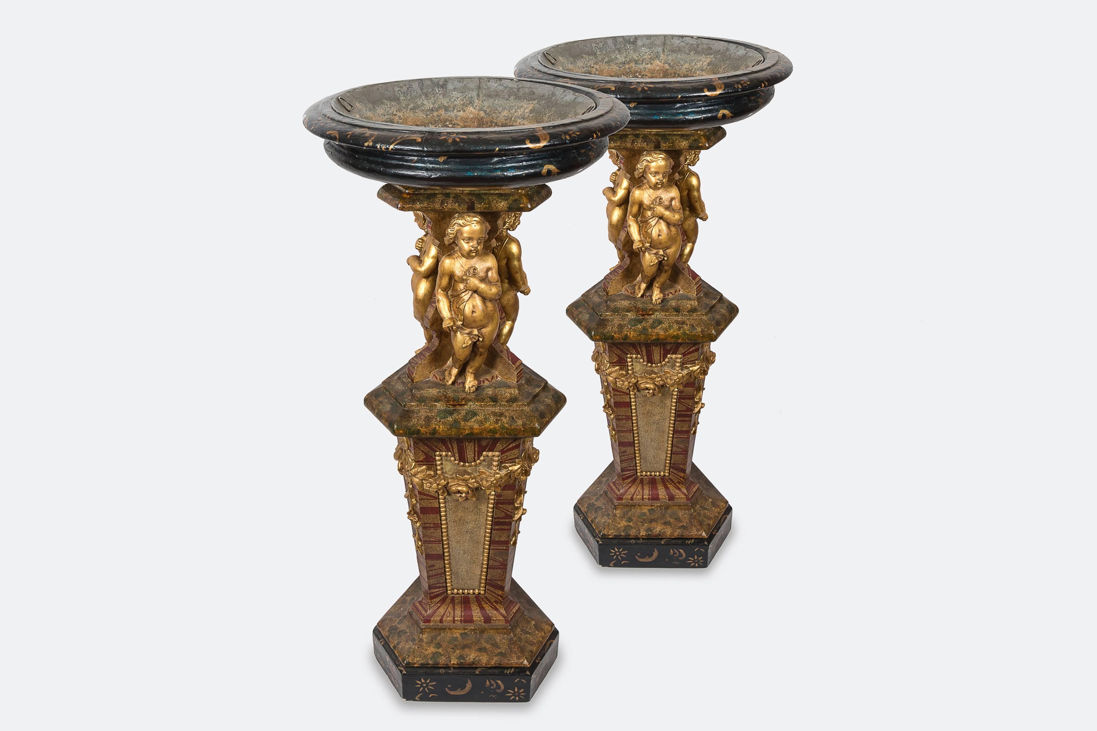 Baroque Pair of Wood Painted Cups on Base