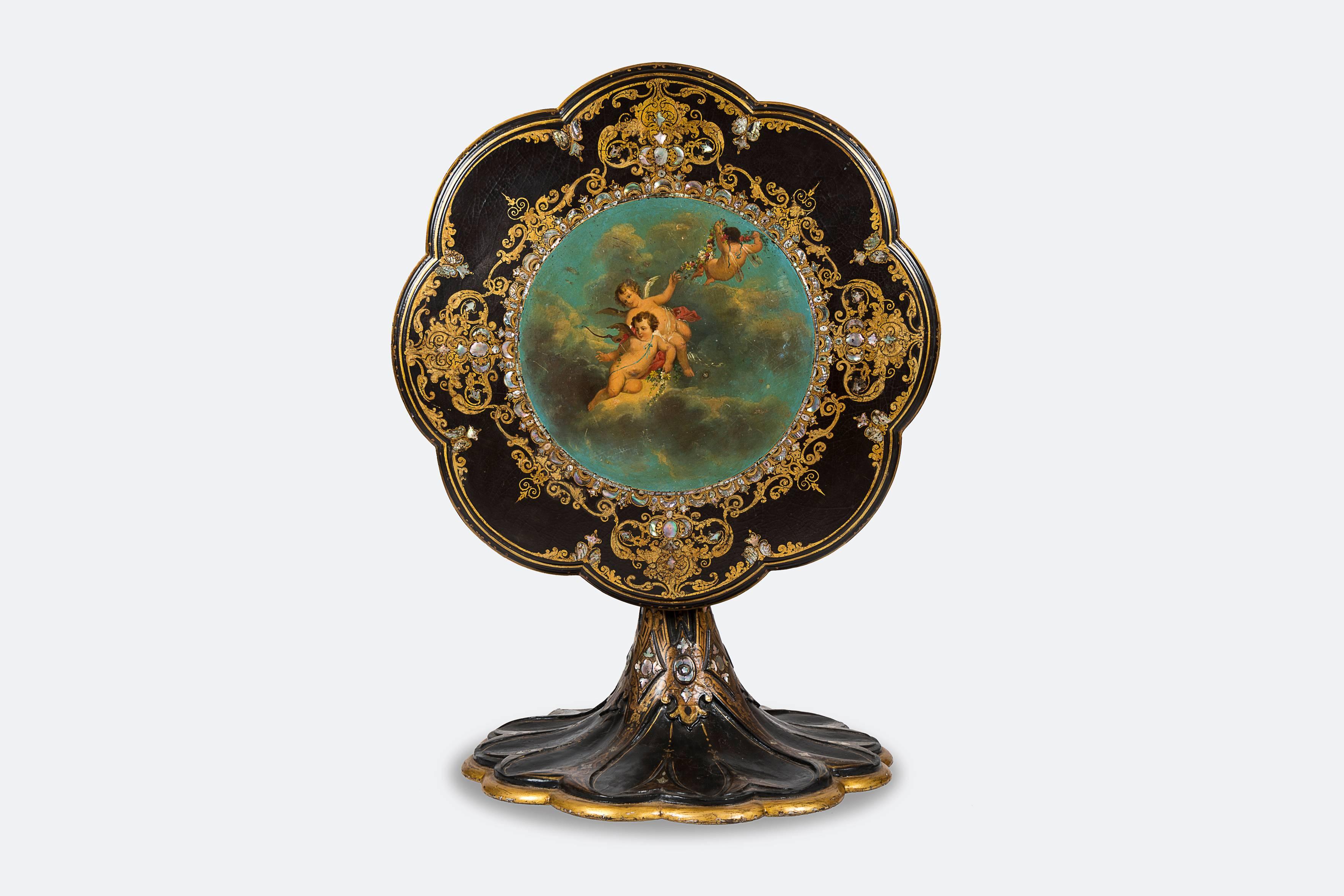 Mother-of-pearl inlaid pedestal.
