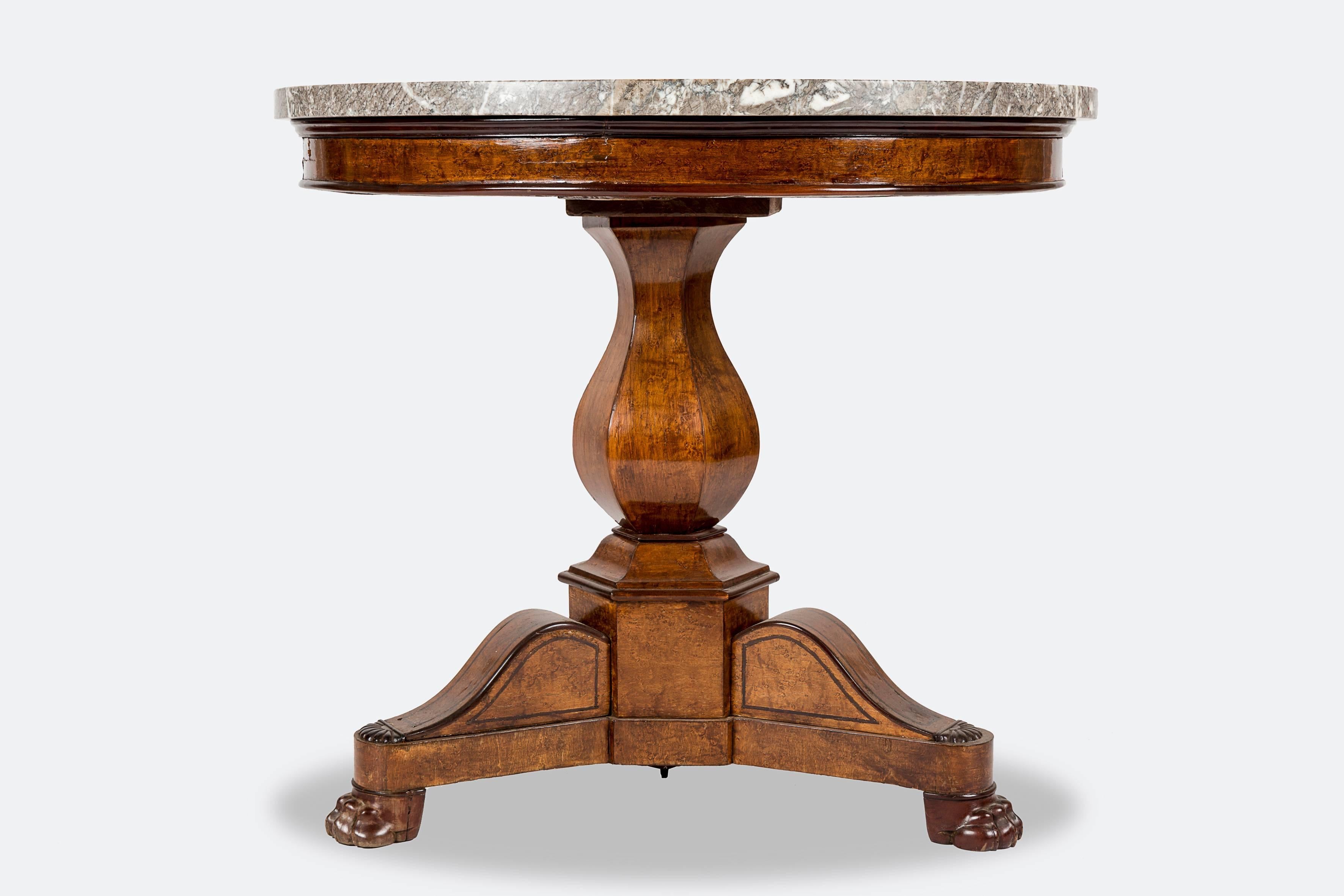 Charles X pedestal with a grey marble top.