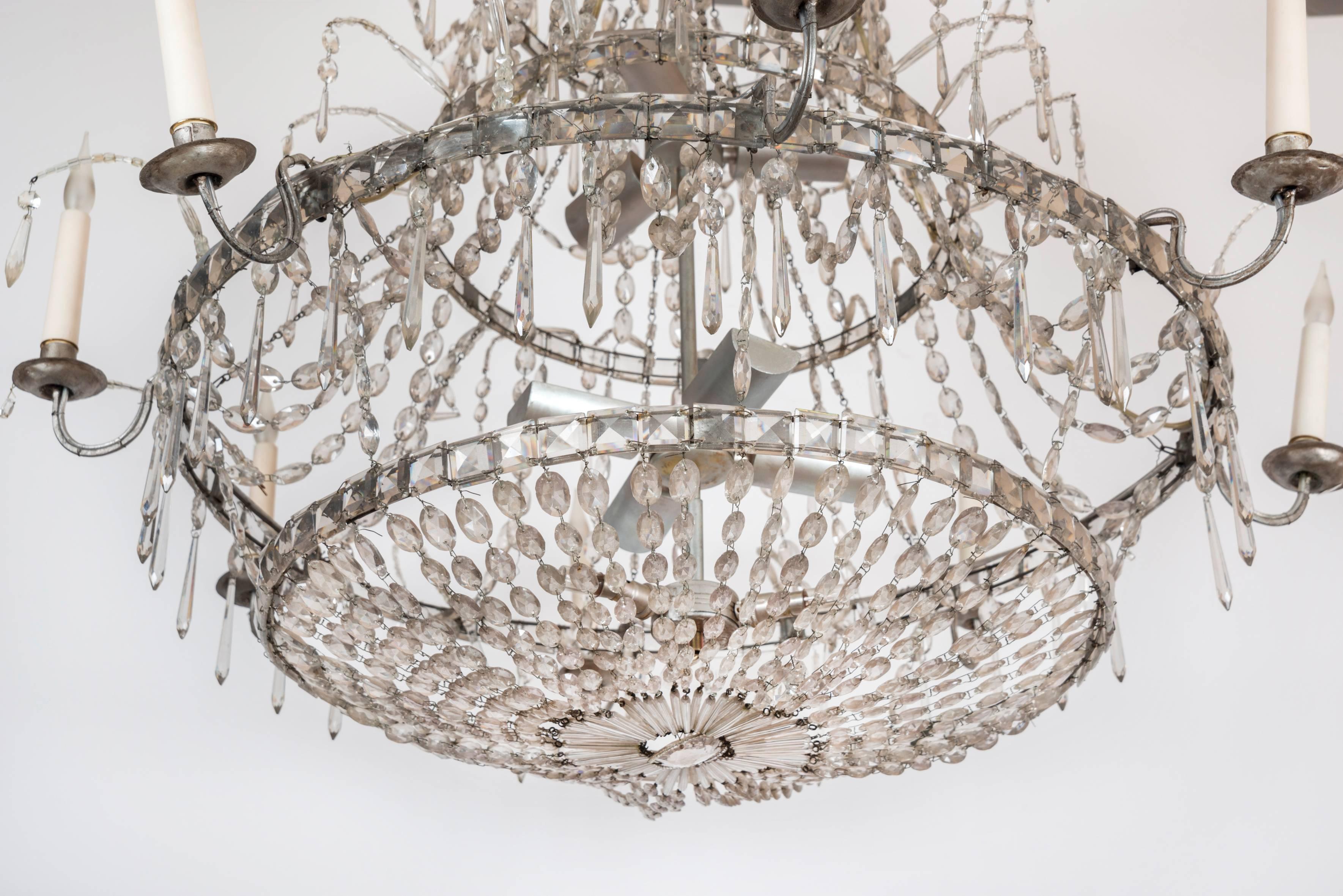 Crystal and iron chandelier, inside lighting, from Northern Europe.