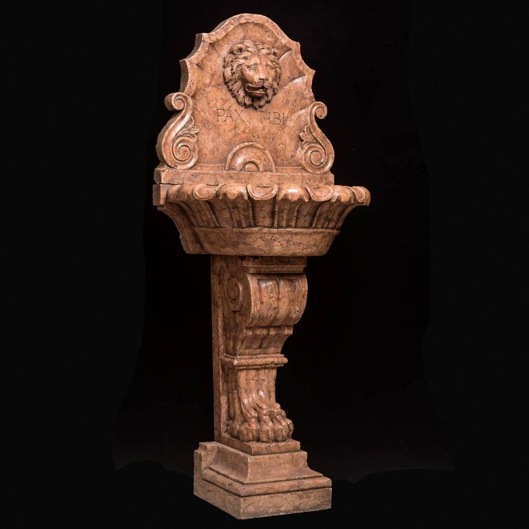 Neoclassical Italian Marble Wall Fountain with Lion Head at 1stDibs