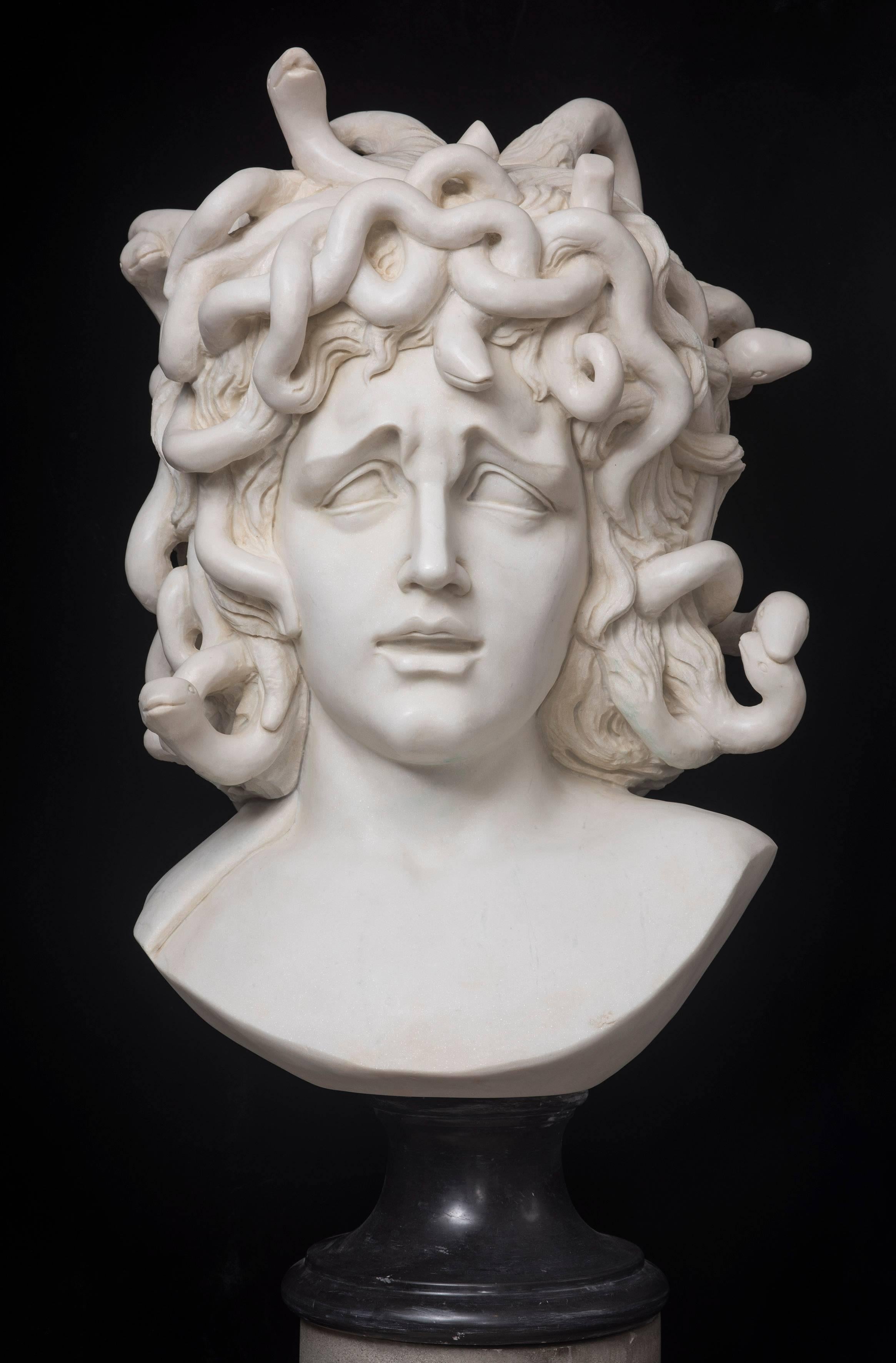 Hand-Carved 20th Century Sculpture in Marble Portrait of Medusa After the Antique