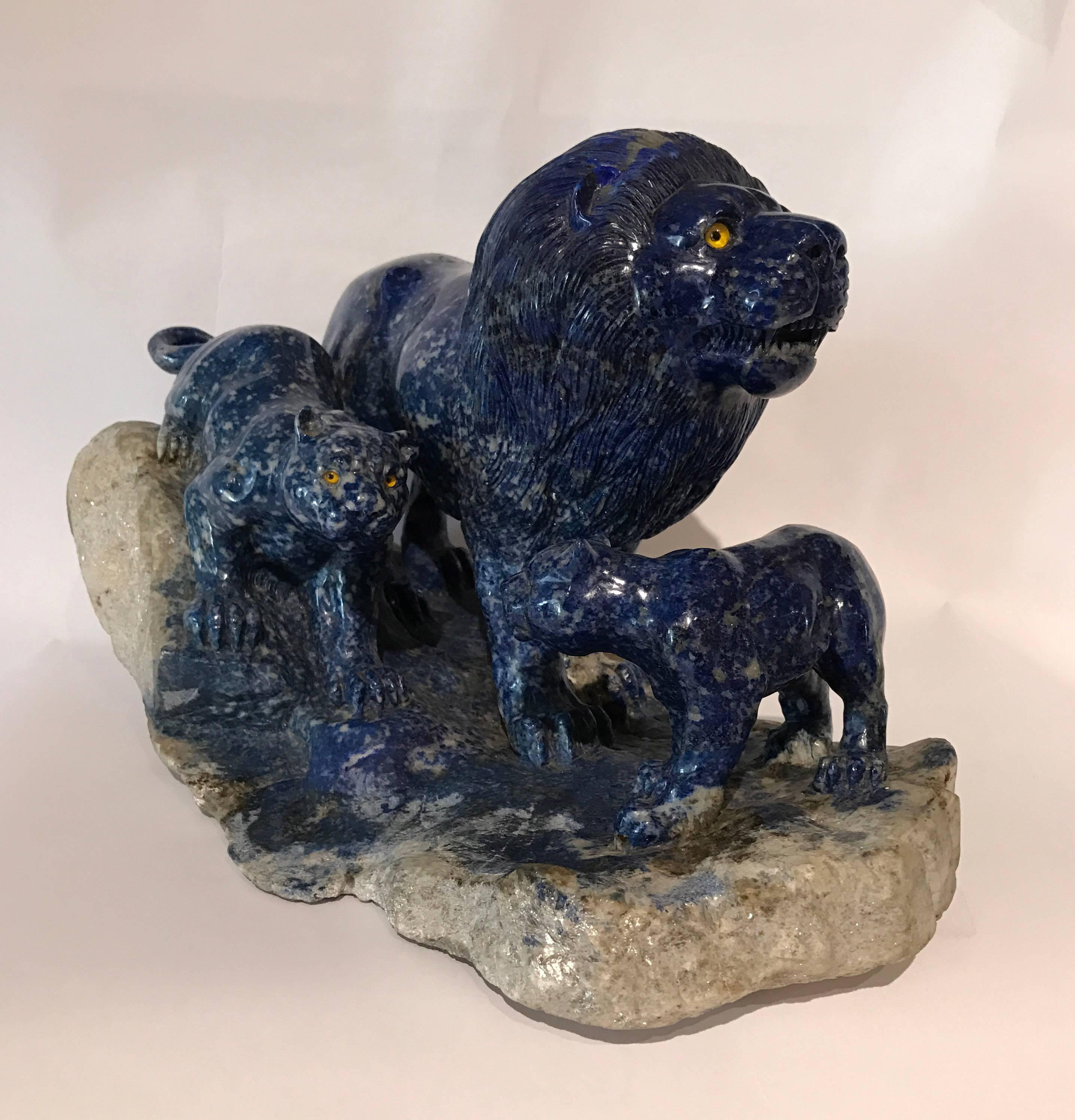 Neoclassical Italian Lapis Lazuli Sculpture Lions