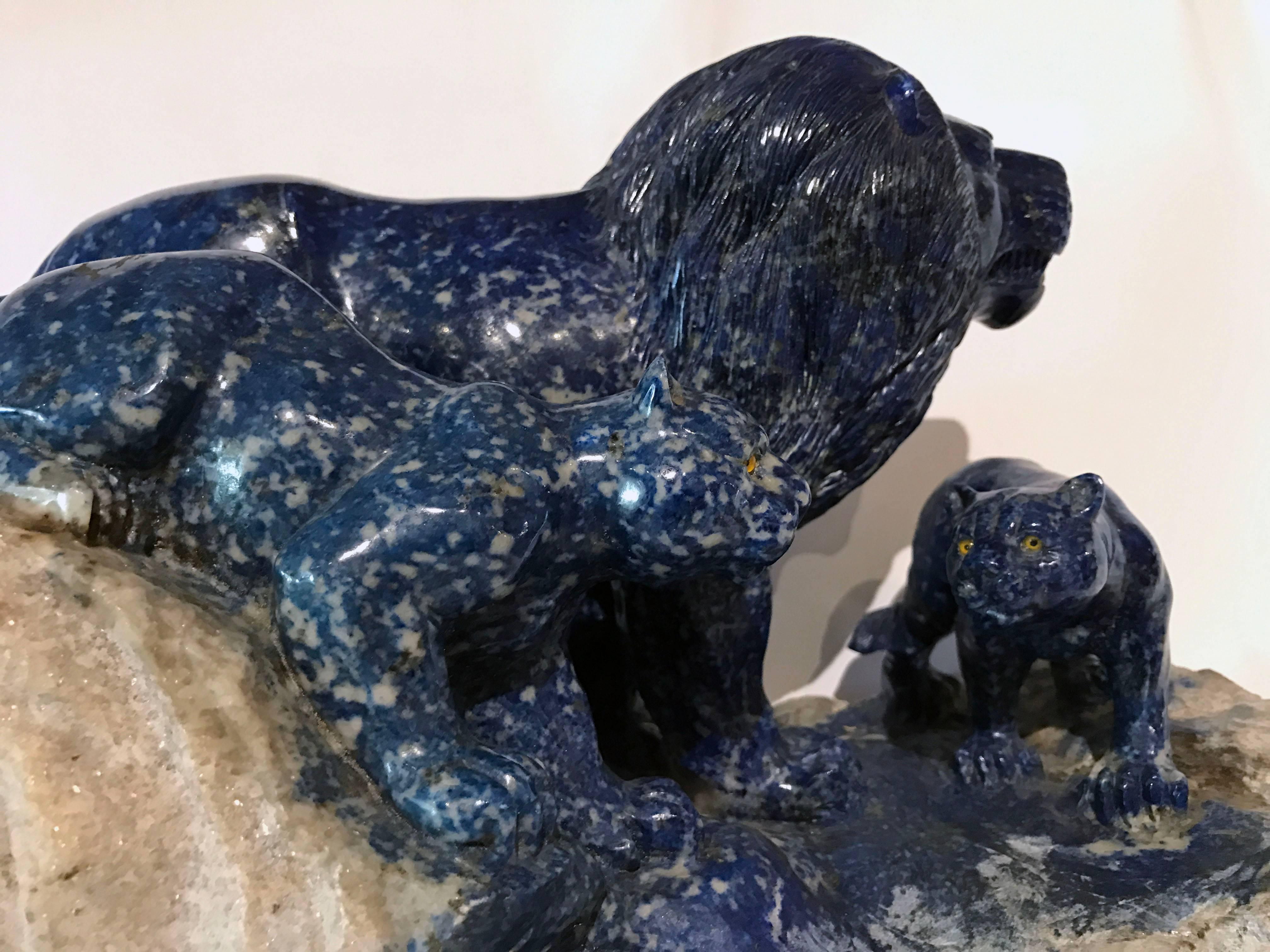 Italian Lapis Lazuli Sculpture Lions In Excellent Condition In Roma, IT