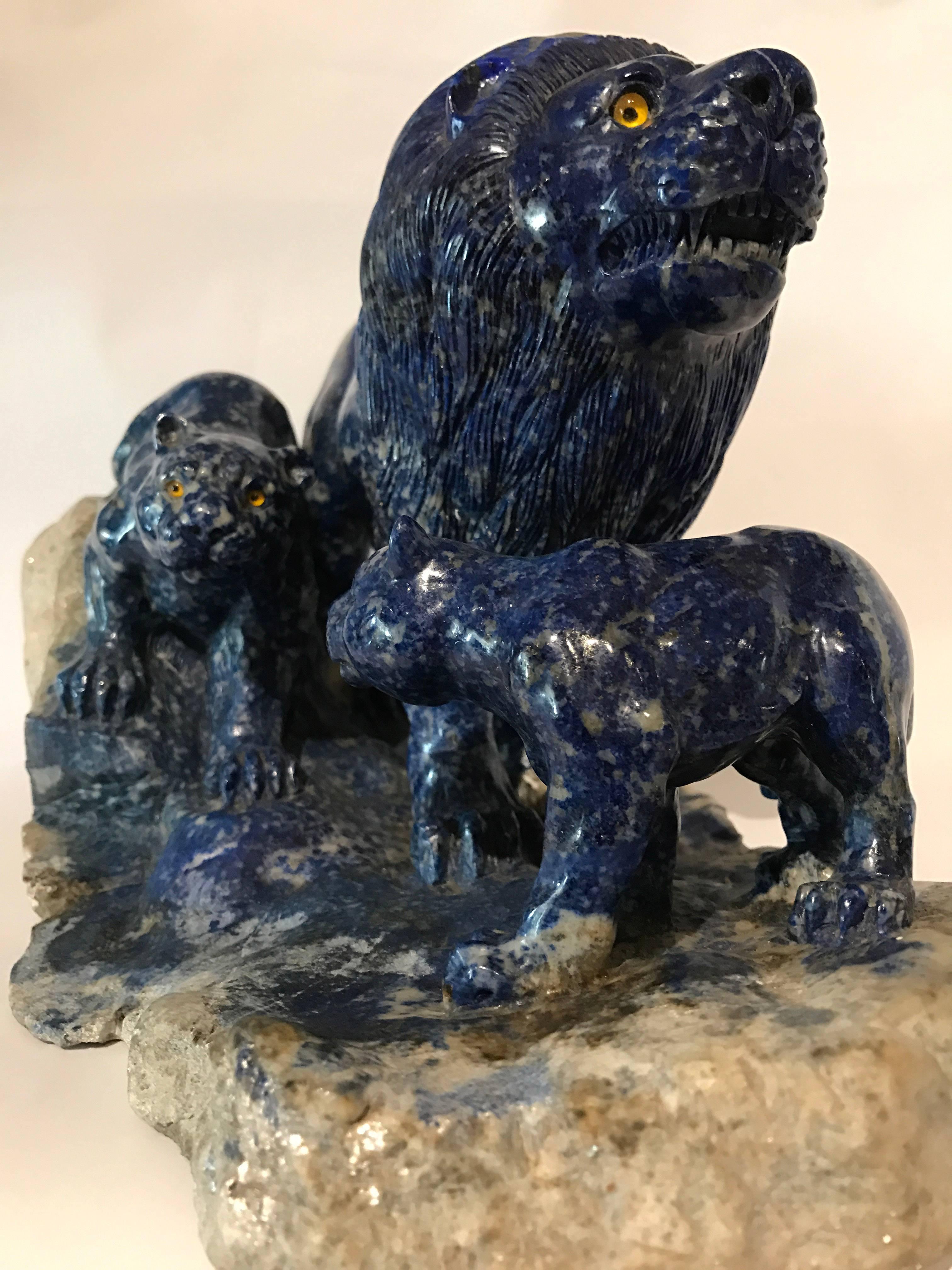 20th Century Italian Lapis Lazuli Sculpture Lions