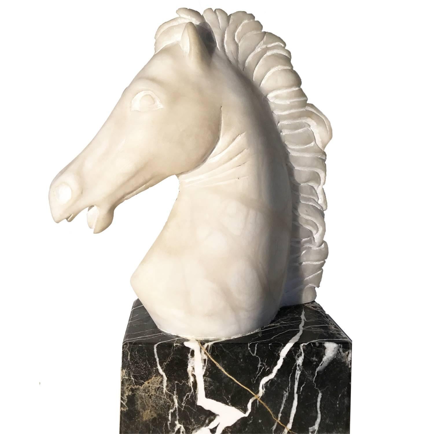 Alabaster Neoclassical Marble Horse Head For Sale