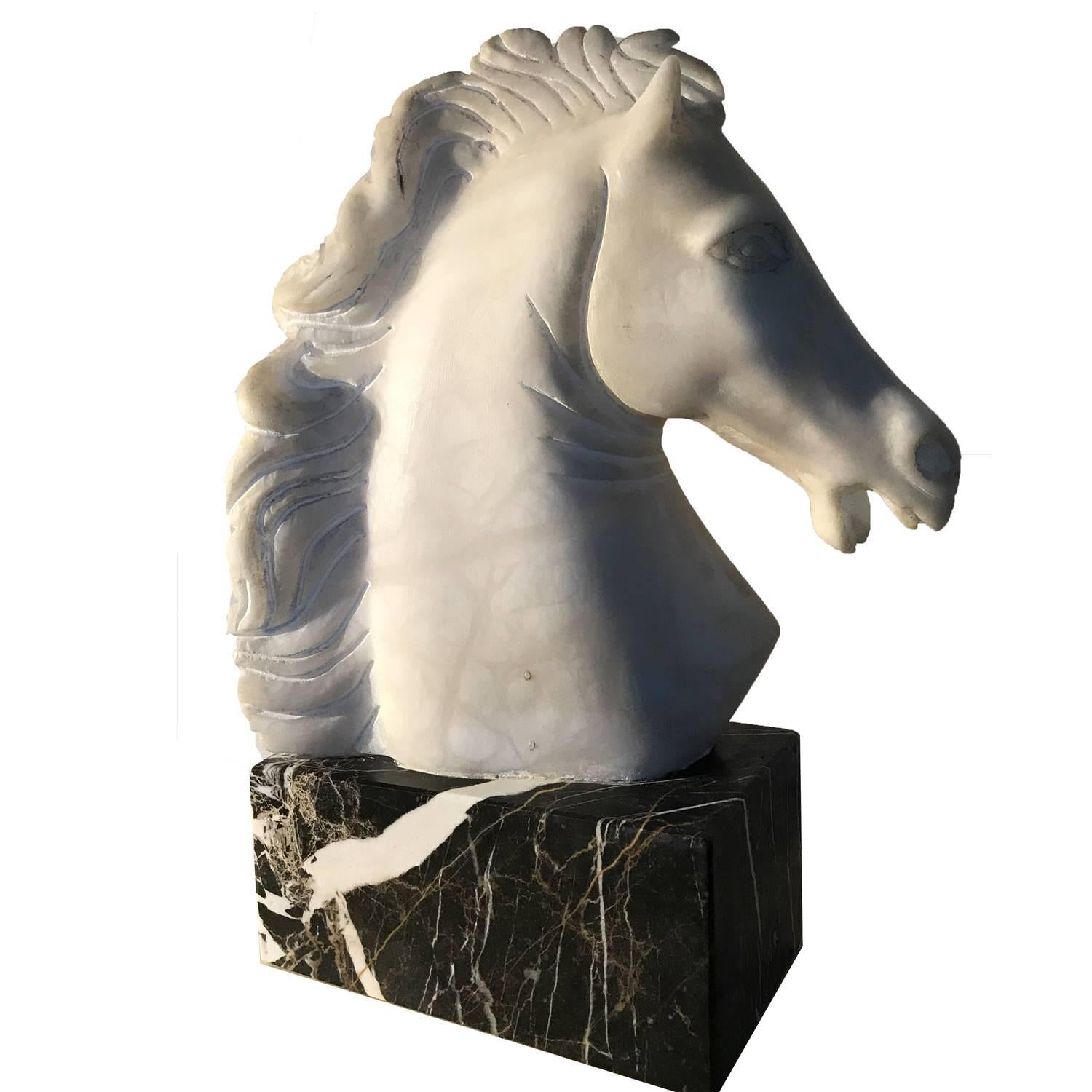 Carved Neoclassical Marble Horse Head For Sale
