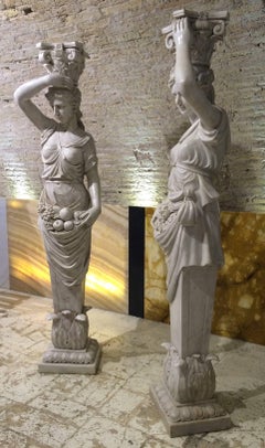 19th Marble Pair of Sculptures of Caryatids Italian