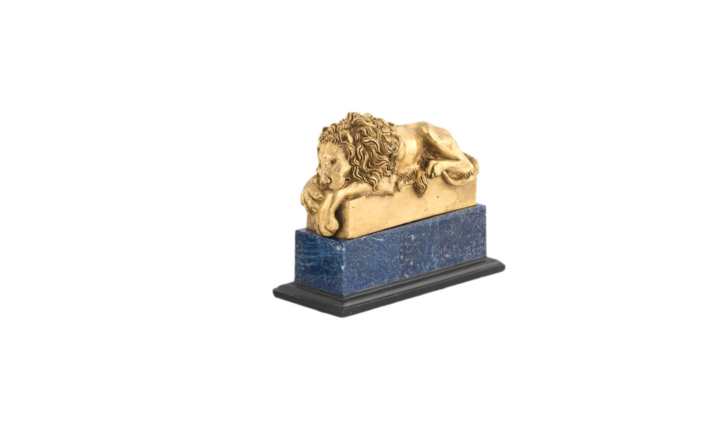 Italian 19th Century Pair of Canova Lions in Bronze and Lapis Lazzulo