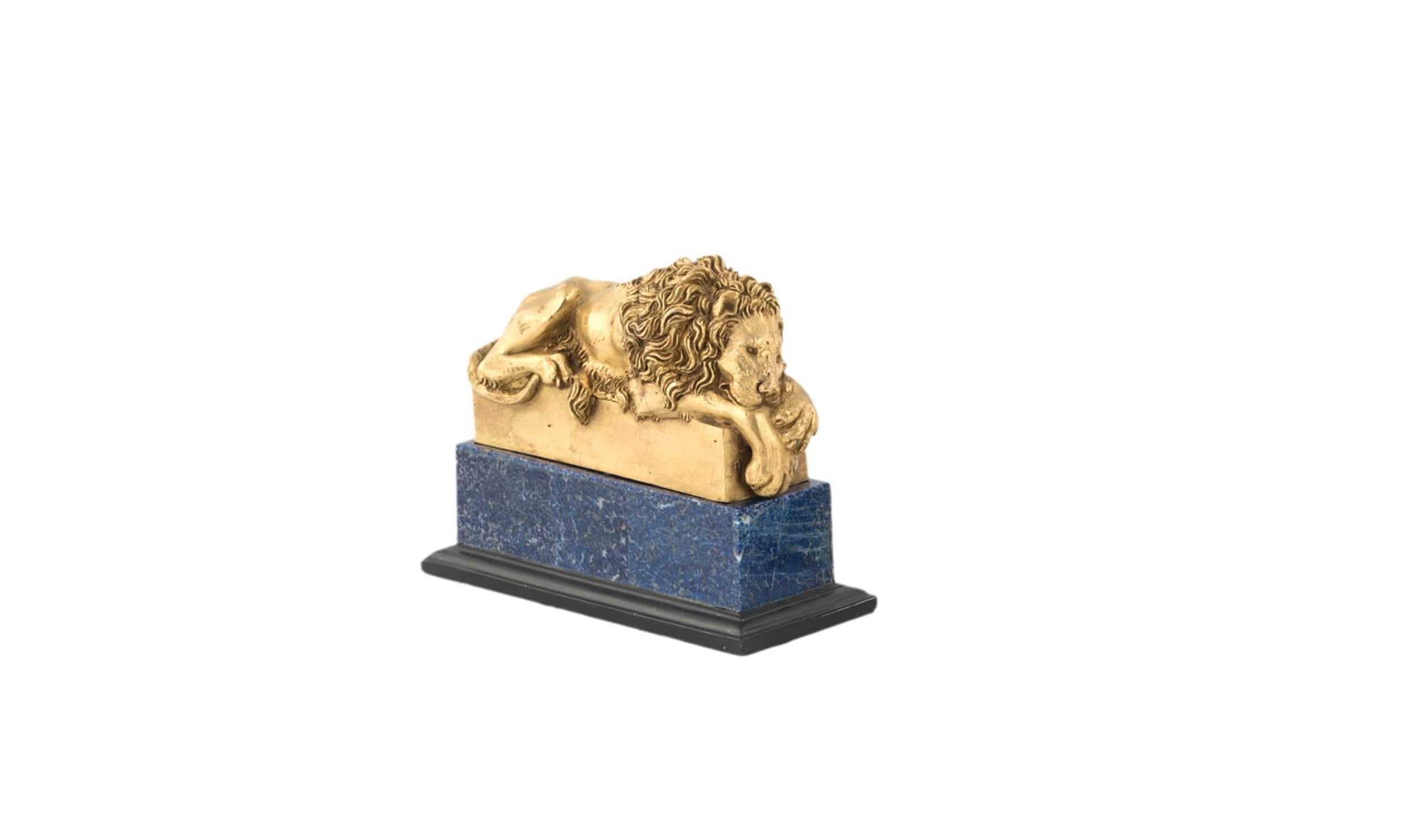 19th Century Pair of Canova Lions in Bronze and Lapis Lazzulo In Excellent Condition In Roma, IT